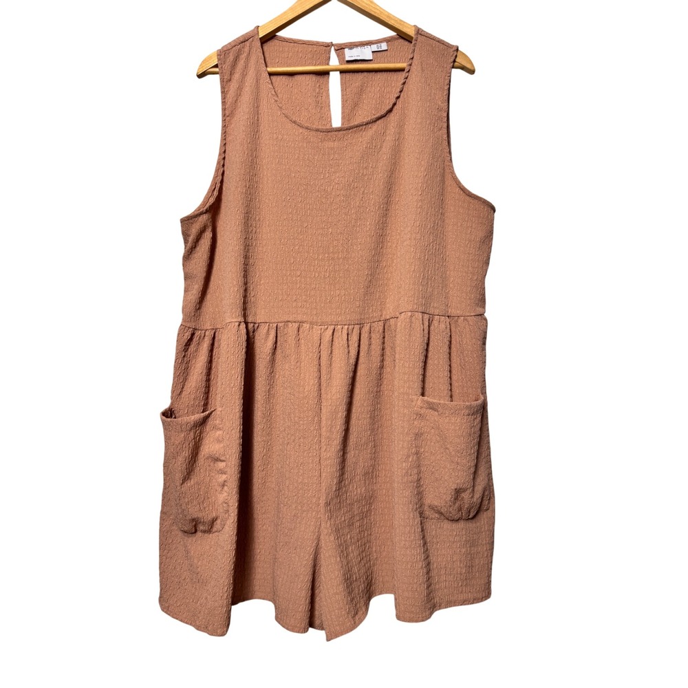 ASOS DESIGN Textured Sleeveless Romper Rust Orange Babydoll‎ Pockets US 14